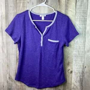 Jockey Size Small Low Pile Fleece Purple & Gray Snap V-Neck Top w/Chest …